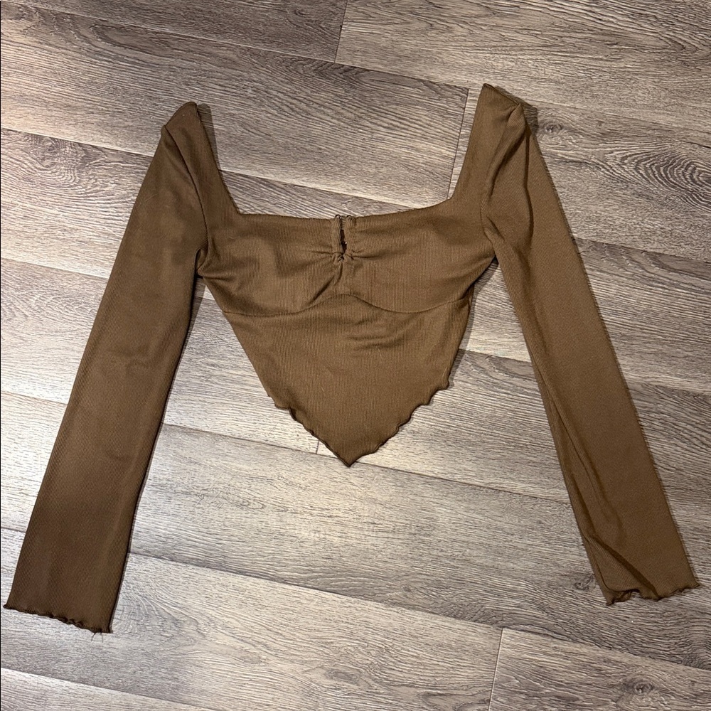 Brown Long Sleeve Crop Top